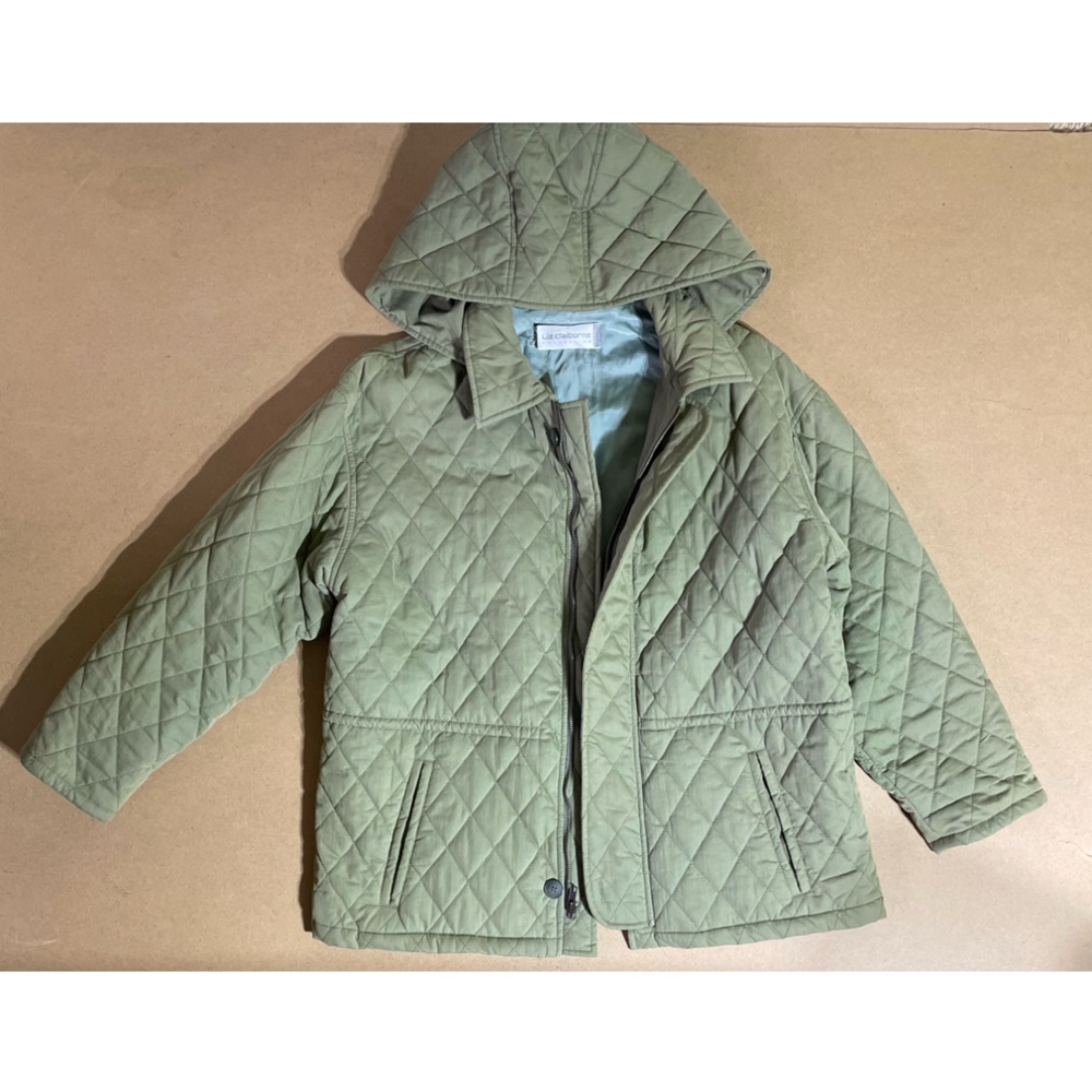 Liz Claiborne Collection Satin Lined Quilted Green Hooded Jacket